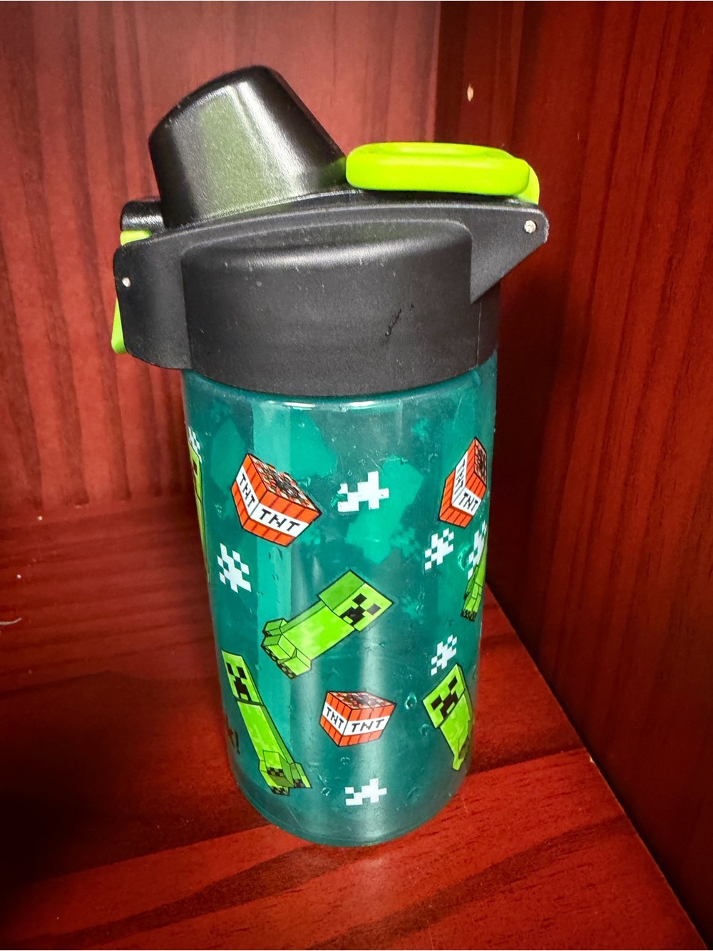 Kids Green Minecraft-Themed Water Bottle with Flip Lid